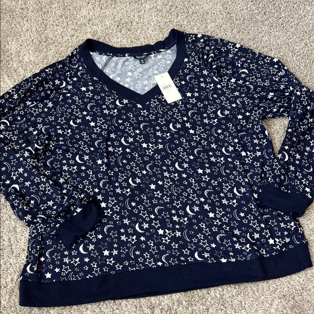 NWT Splendid XL 2-Piece Pajama Set Navy Star Moon Print Lounge Sleep Cozy Soft - Picture 7 of 15
